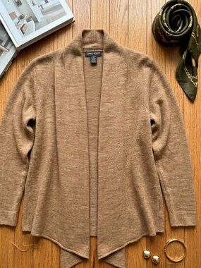 Spring & Mercer Open-Front Camel Brown Draped Cardigan